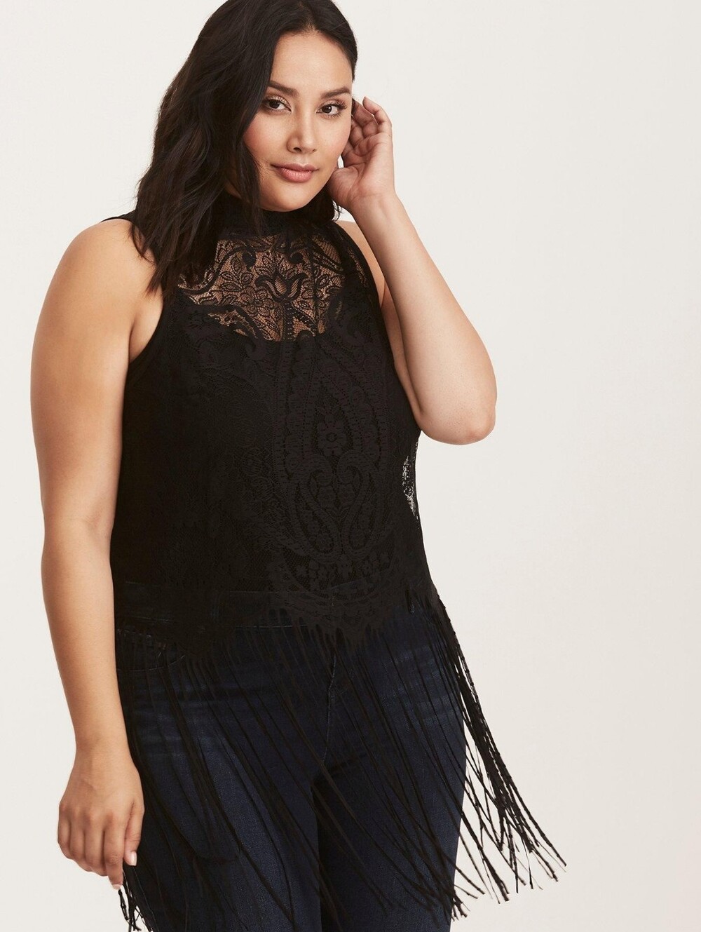 Torrid Black Lace Fringe Top Size 1